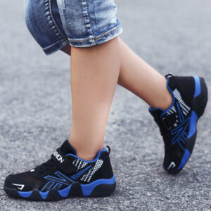 Kids black and blue athletic sneakers